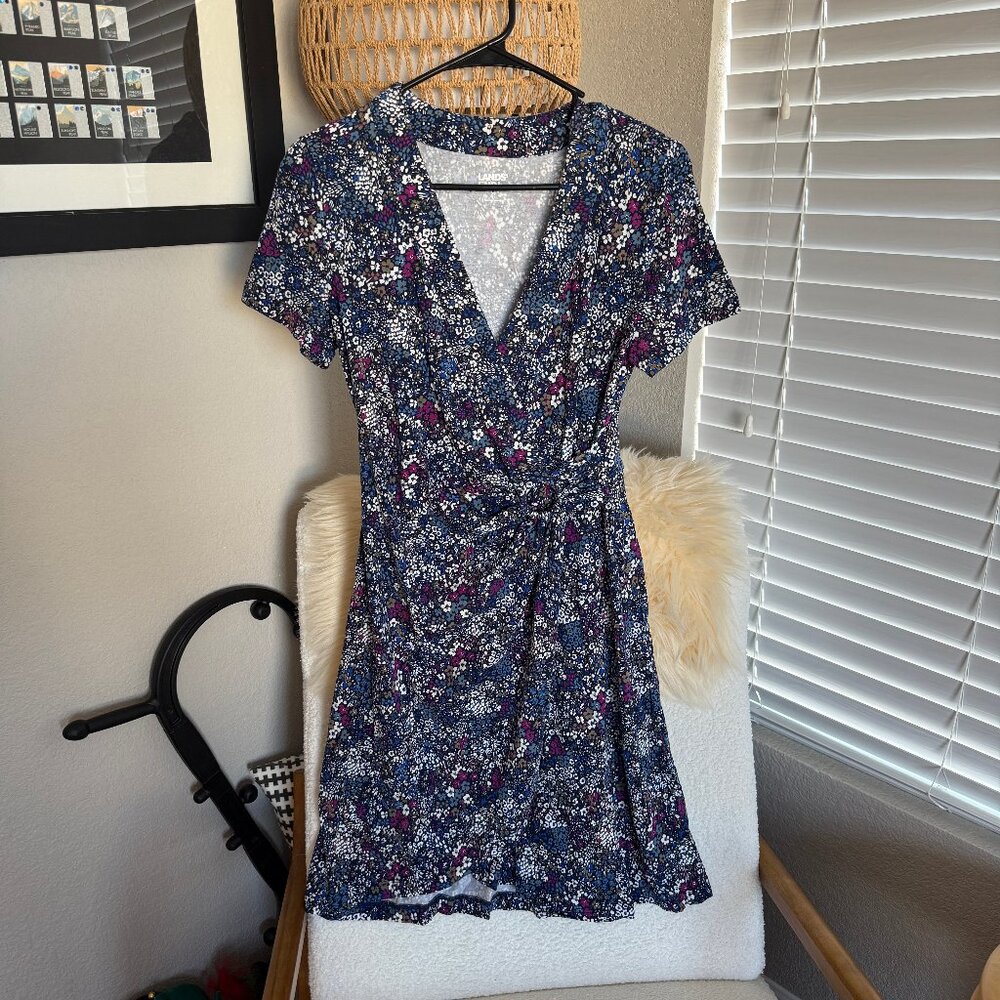 Lands' End Women's Cotton Modal Floral Above Knee Dress - Womens XS